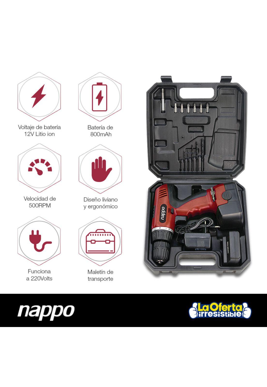 Taladro Desatornillador Inalámbrico Nappo 12v Con Accesorios-2
