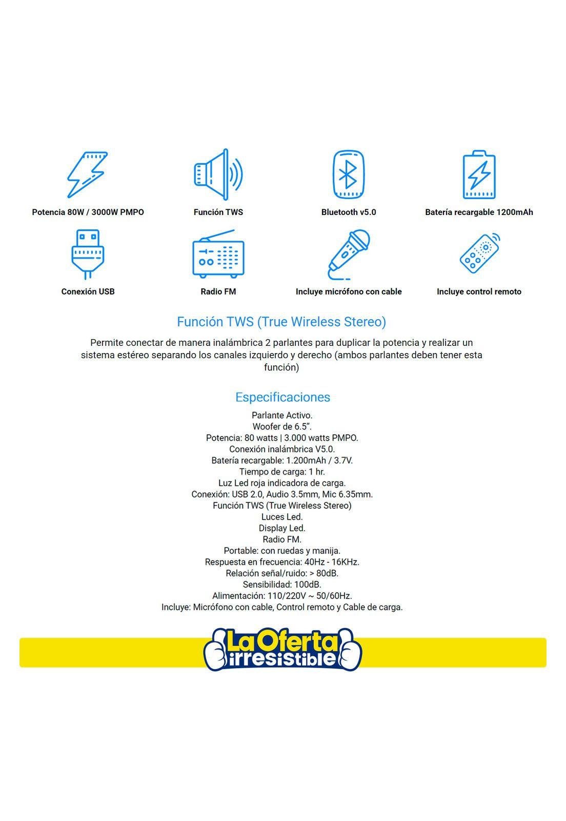 Parlante Kolke Jazz 6.5' Bluetooth Con microfono Kpb-433-2