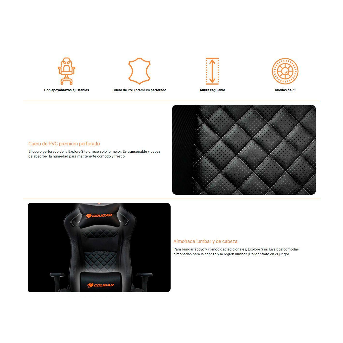 Silla Gamer Cougar Explore S Black Ergonómica Reclinable-2