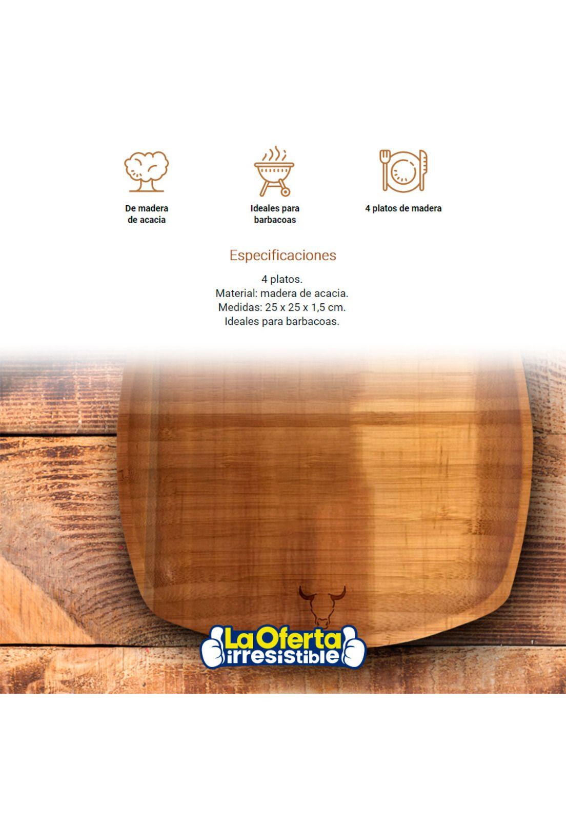 Set de 4 Platos Wayu De Madera De Acacia-2