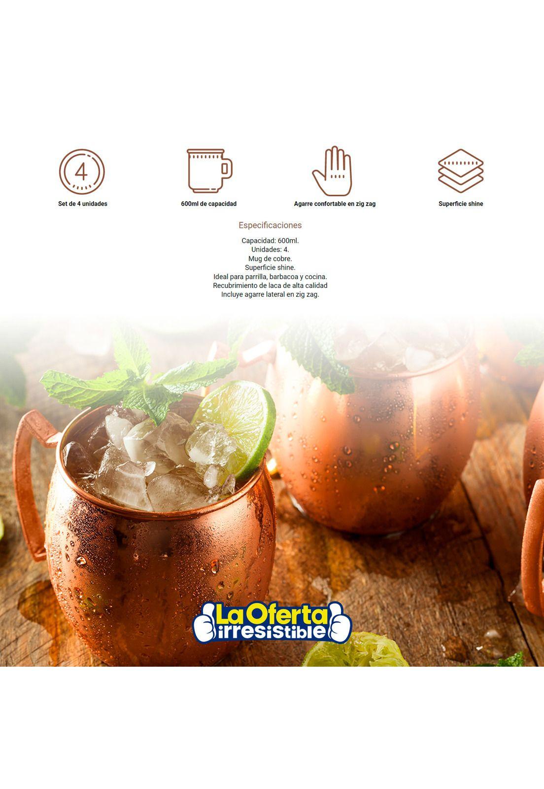 Set de 4 Mugs de Cobre Shine Coctel 600ml Wayu-2