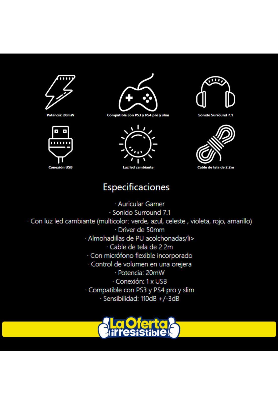 Audífonos Gamer Kolke Battle Sonido Sorround 7,1 PS3 PS4 PC-4