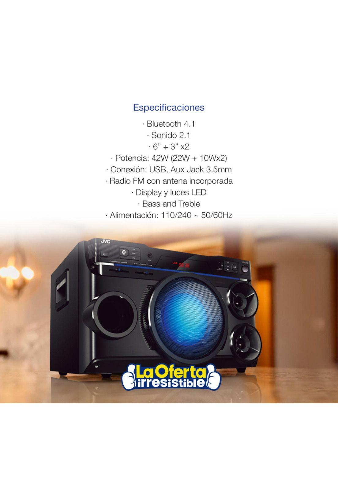 Parlante JVC 42W Sonido 2,1 Woofer 6' Bluetooth USB-3