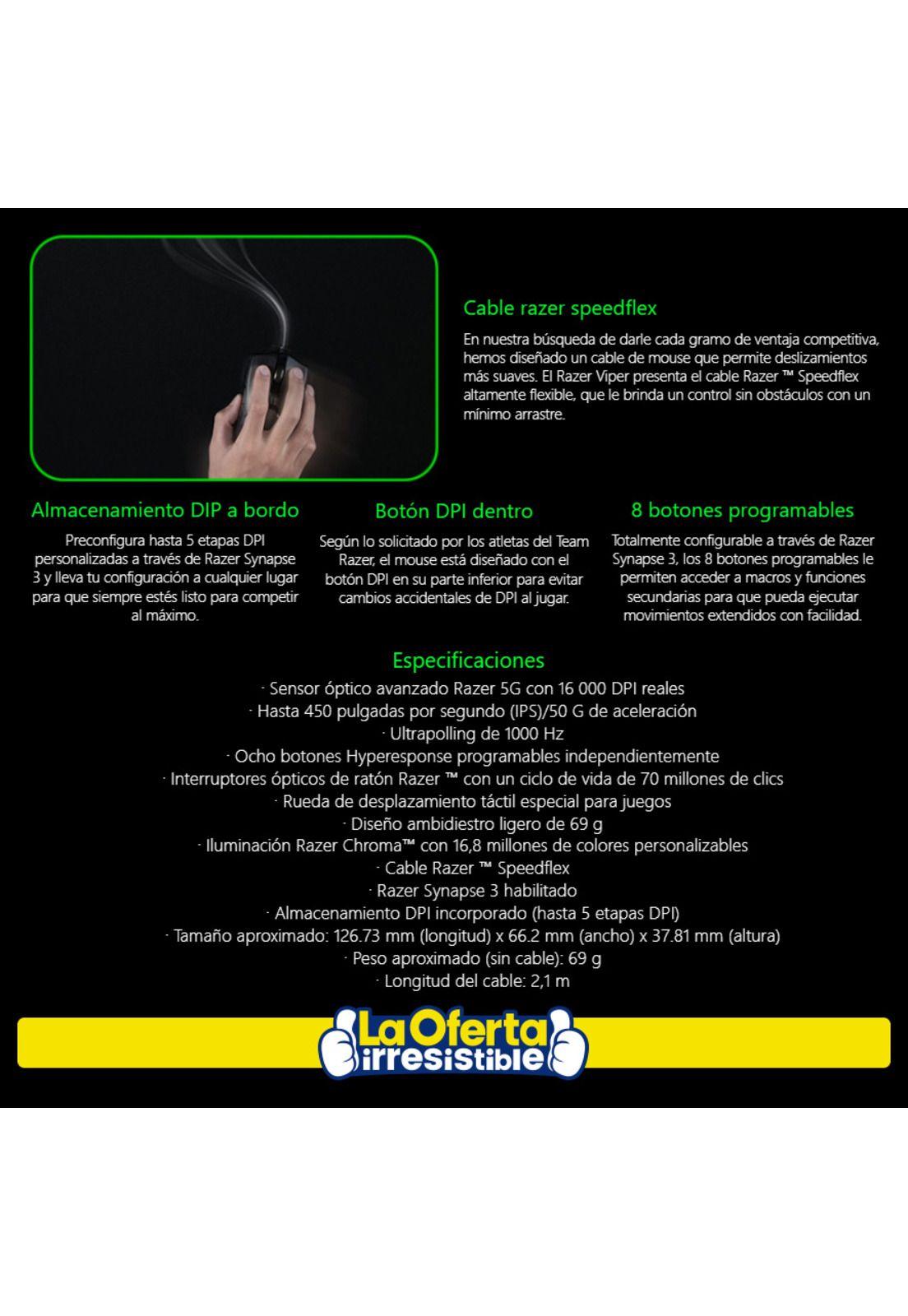 Mouse Gamer Razer Viper Chroma Ambidiestro 16,000 DPI-3