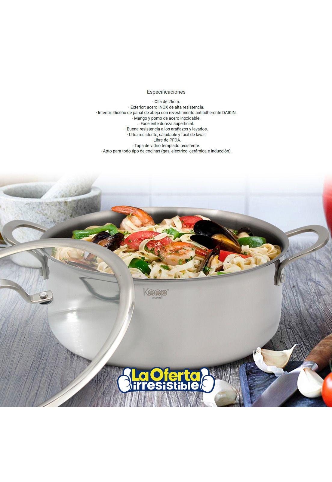 Olla Antiadherente con Tapa Keep Acero Inox Cocina 26cm-2
