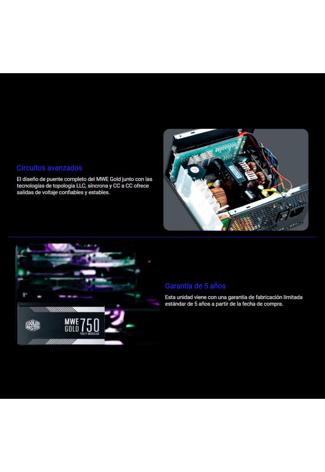 Fuente De Poder Cooler Master MWE Gold 750w Full Modular 80Plus-3
