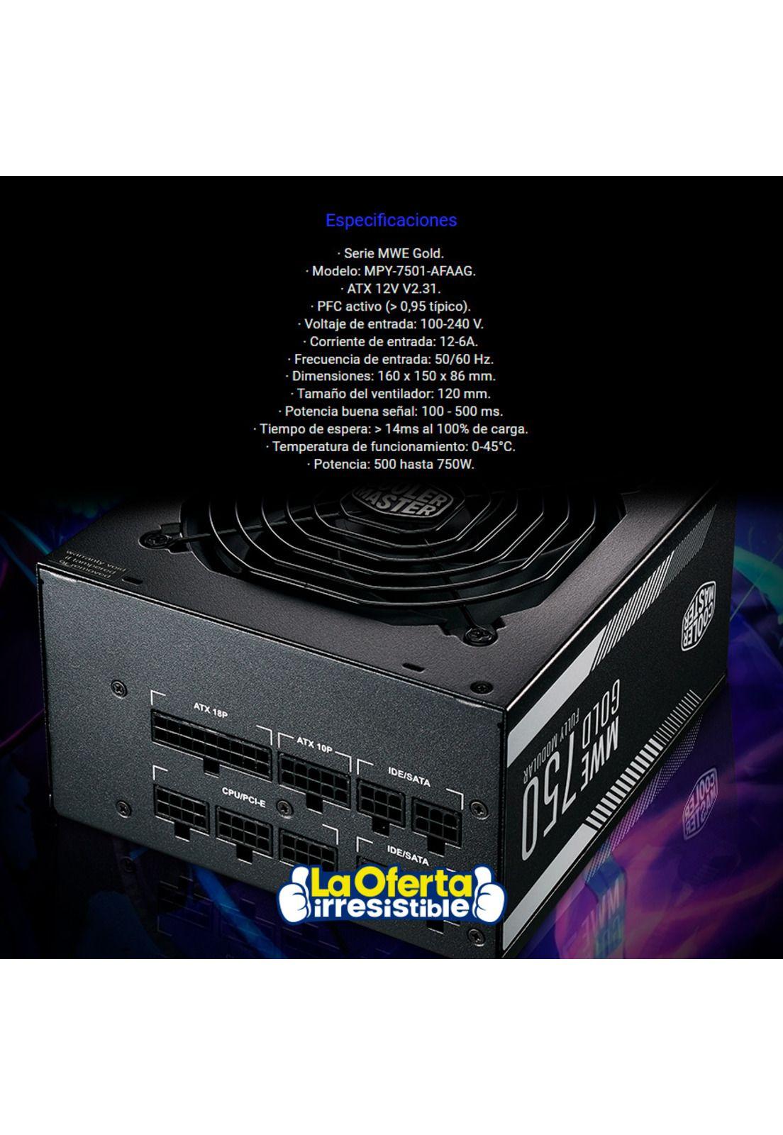 Fuente De Poder Cooler Master MWE Gold 750w Full Modular 80Plus-4