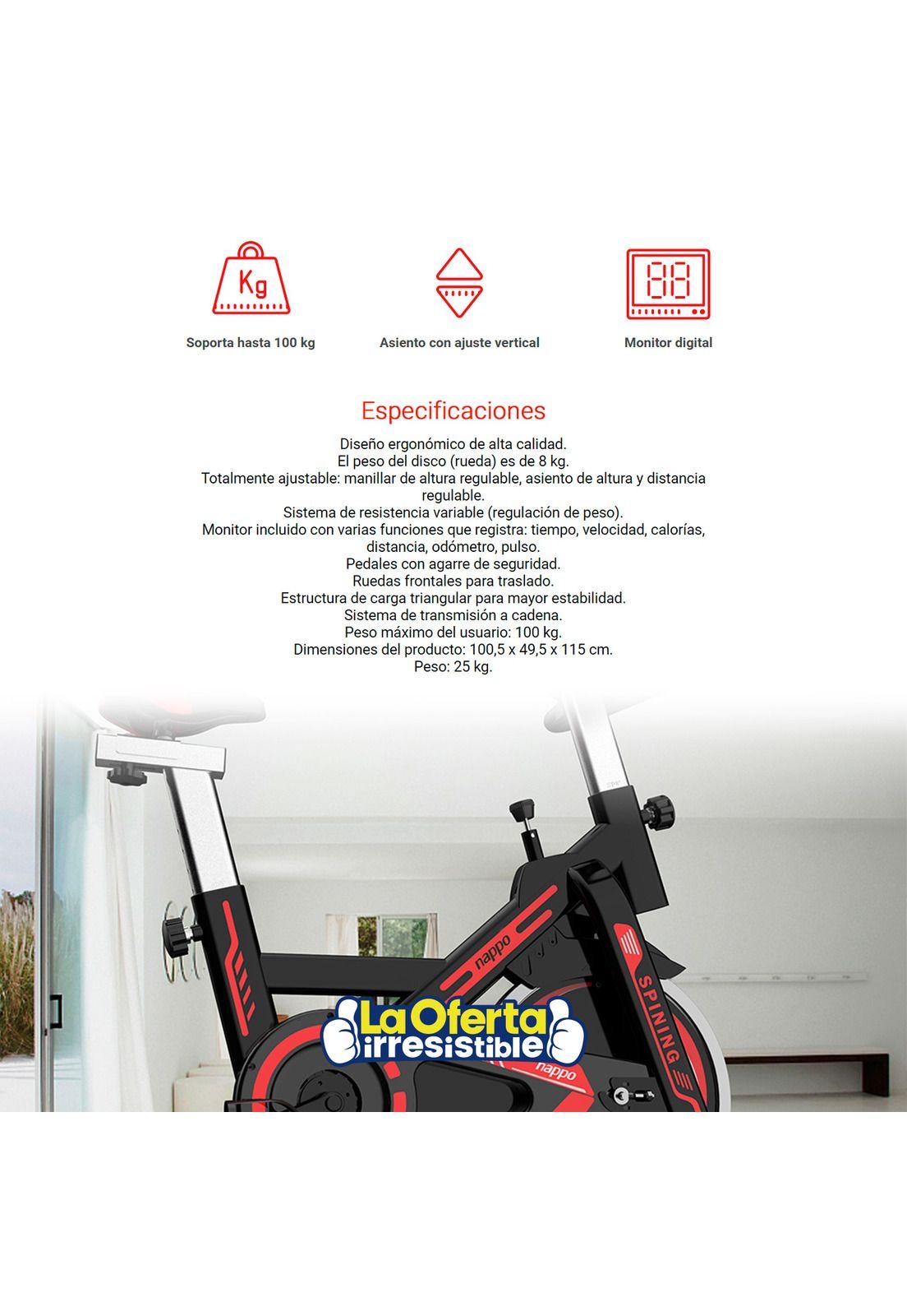 Bicicleta Spinning Estática 8Kgs Hasta 10Kgs NAPPO-2