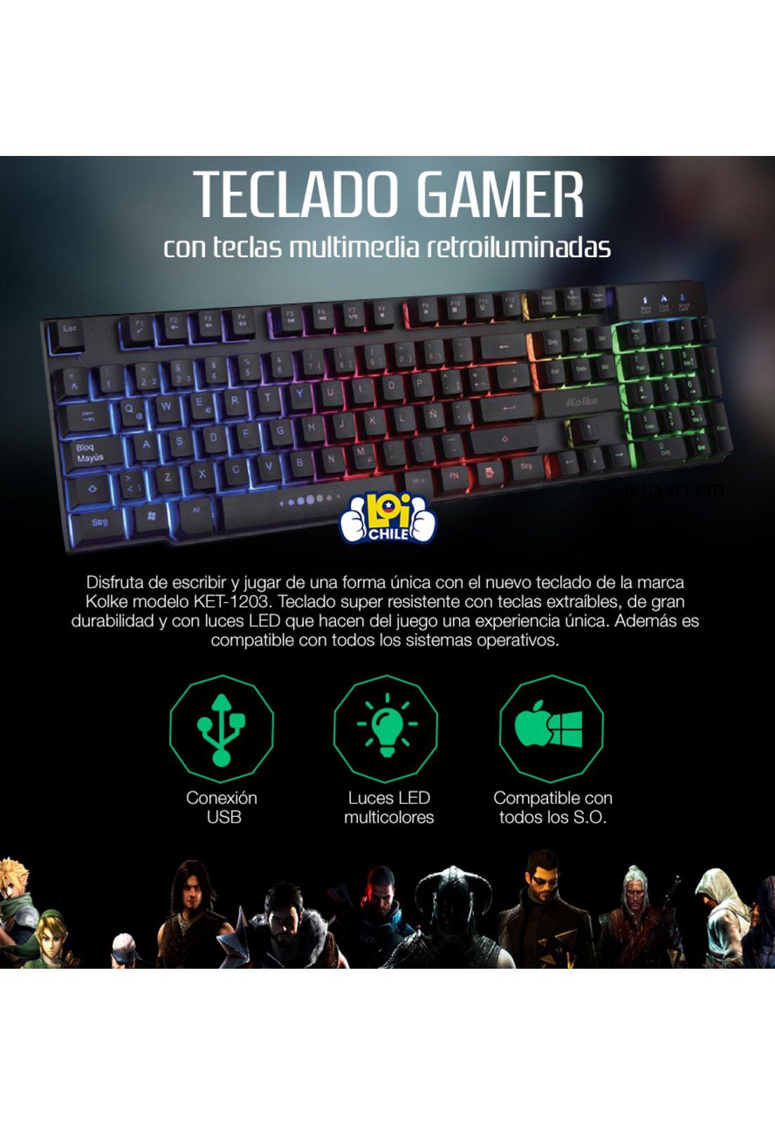 Teclado Kolke Gamer Simil Mecánico Con Luces Led Ket-1203-1