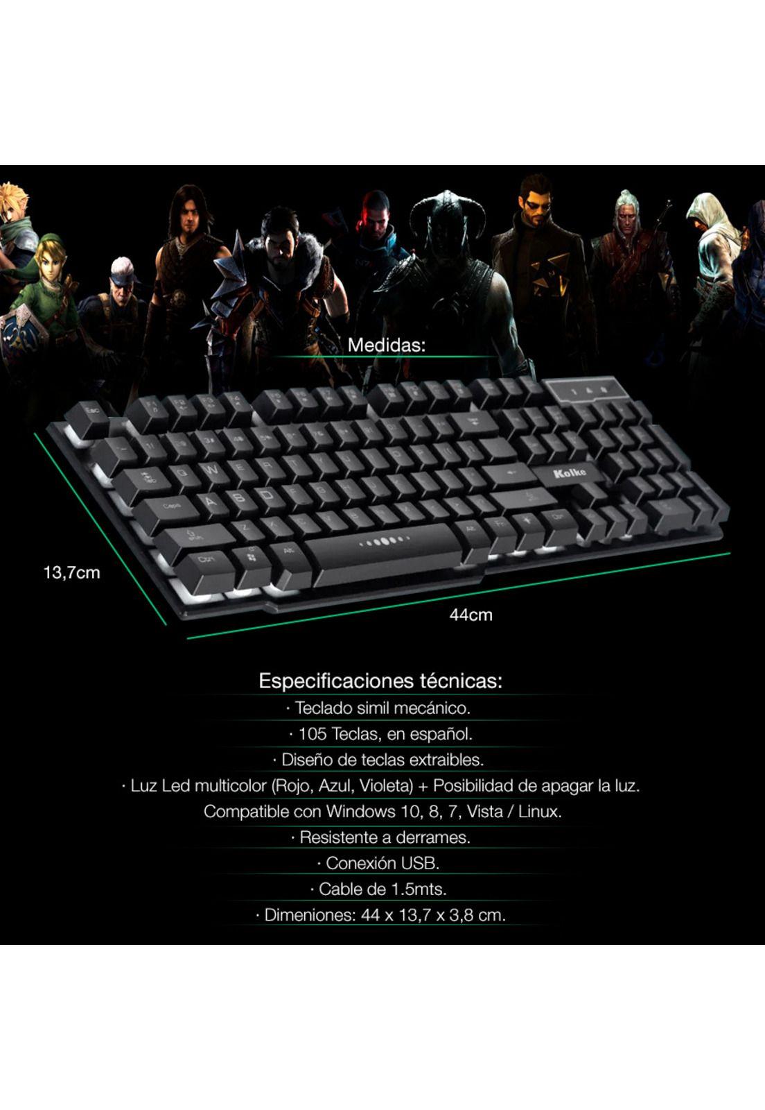 Teclado Kolke Gamer Simil Mecánico Con Luces Led Ket-1203-2