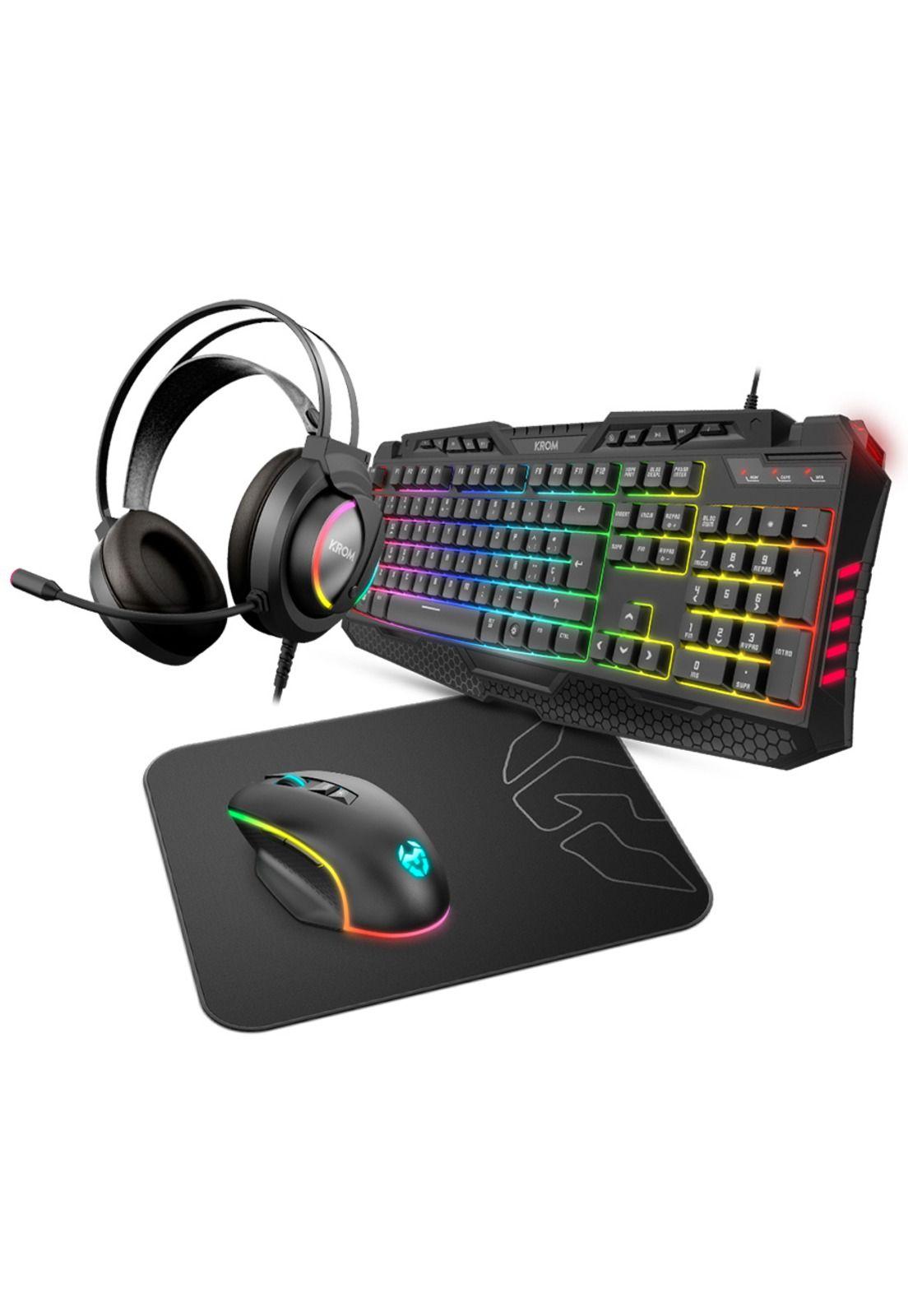 Kit Gamer Krom Kritic Audifonos + Mouse + Mousepad Con Luces RGB-0