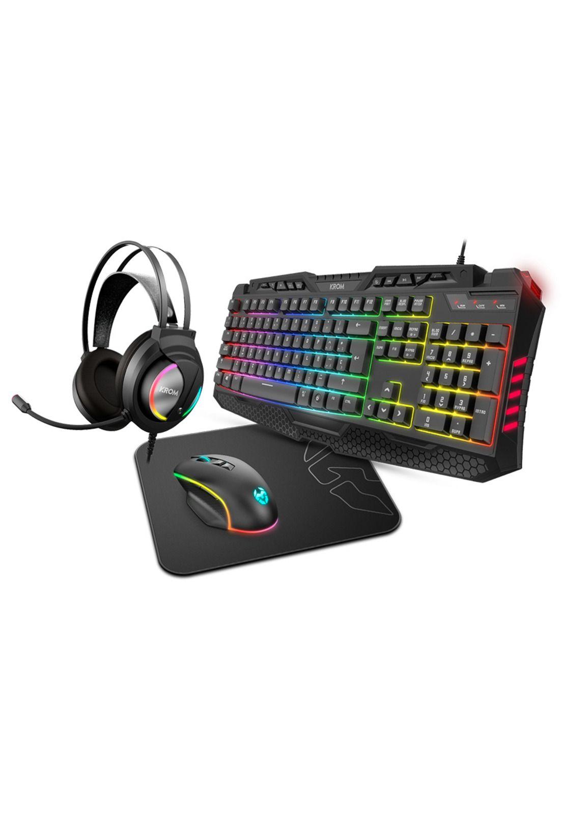 Kit Gamer Krom Kritic Audifonos + Mouse + Mousepad Con Luces RGB-1