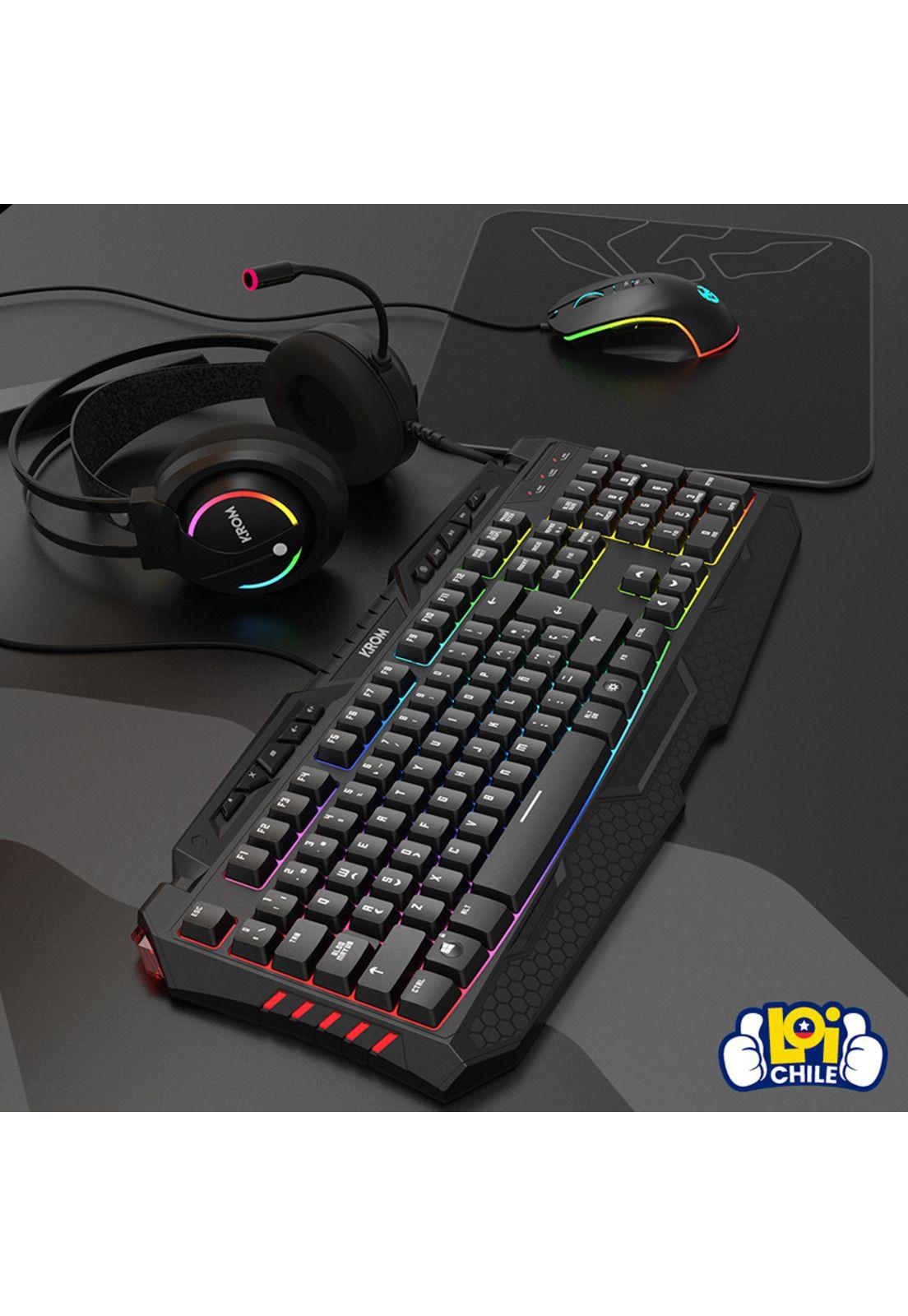 Kit Gamer Krom Kritic Audifonos + Mouse + Mousepad Con Luces RGB-2