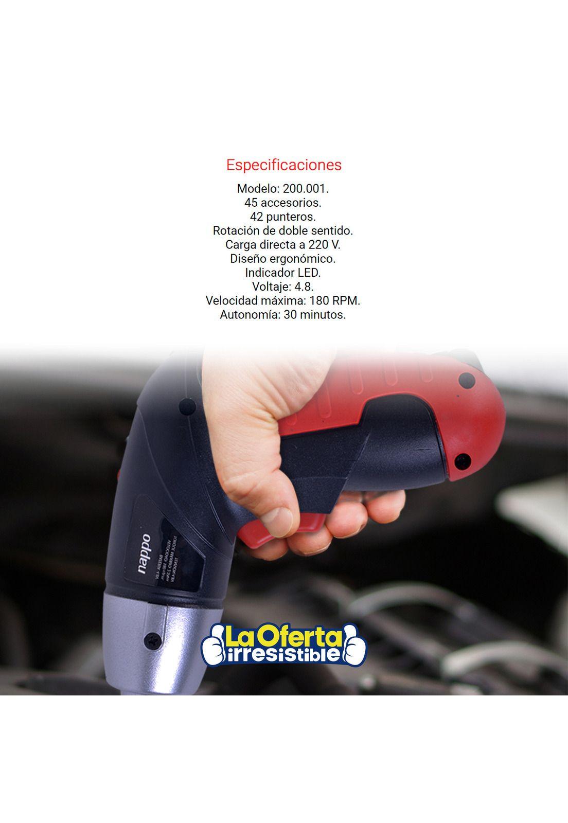 Destornillador Inalámbrico 4.8v Nappo 45 Accesorios Maletín-2