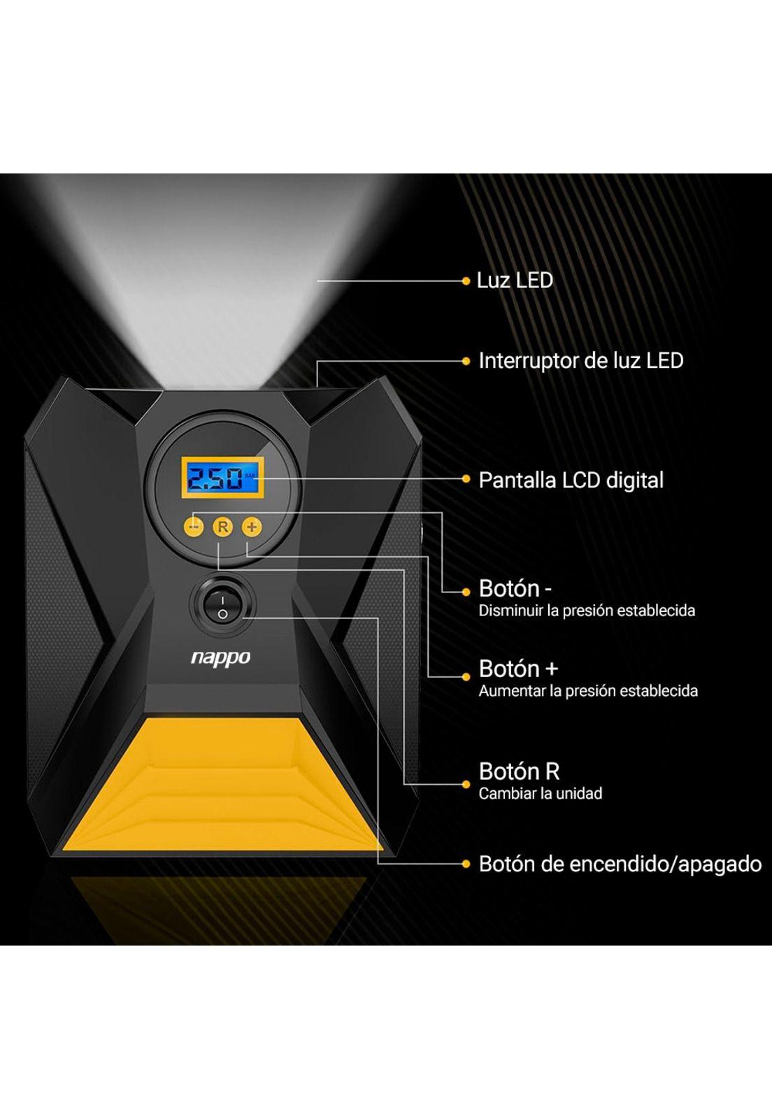 Compresor de Aire Portátil Nappo Digital 120W Inflado Rápido-3