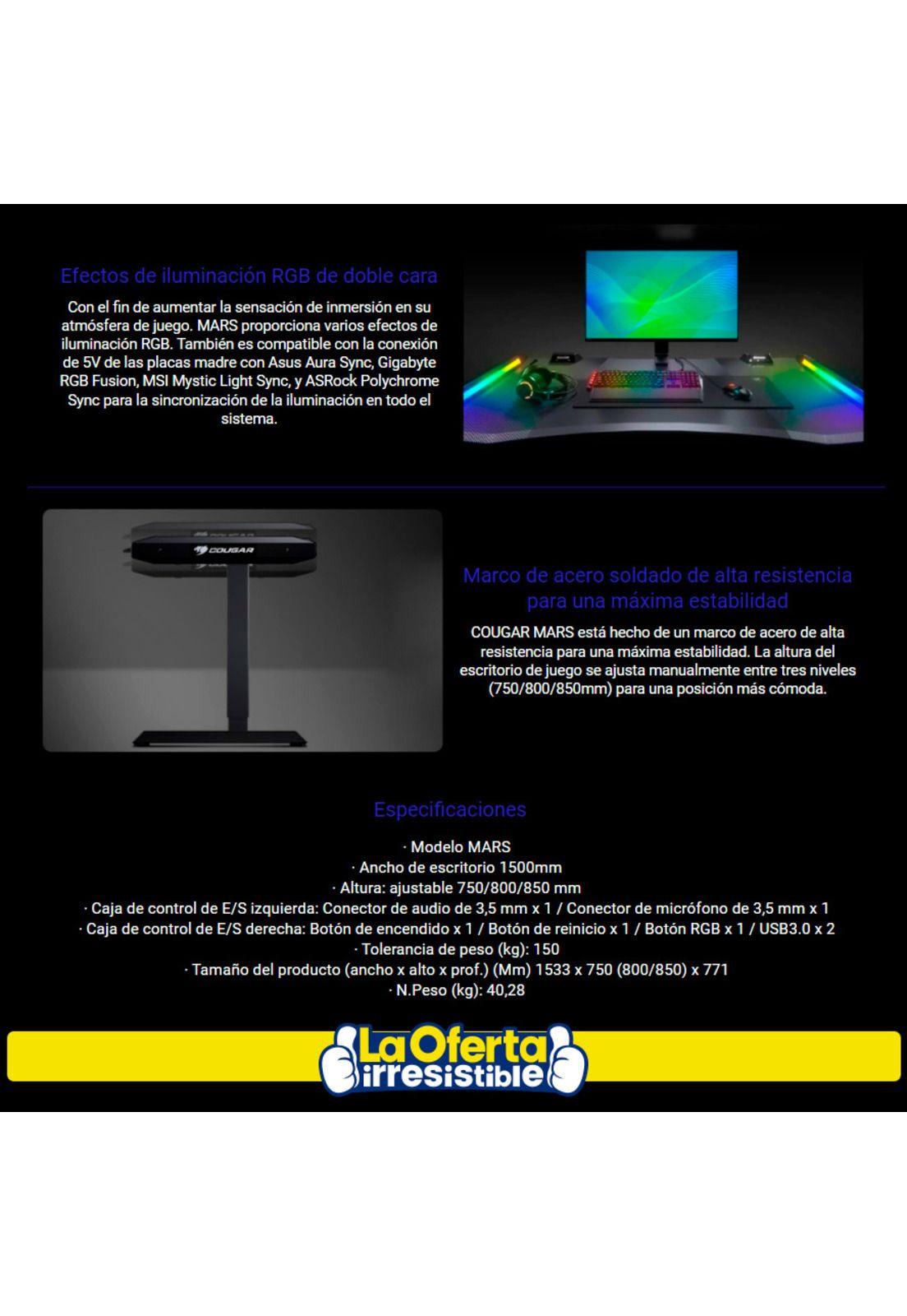 Escritorio Gamer Cougar Mars RGB + Hub-3