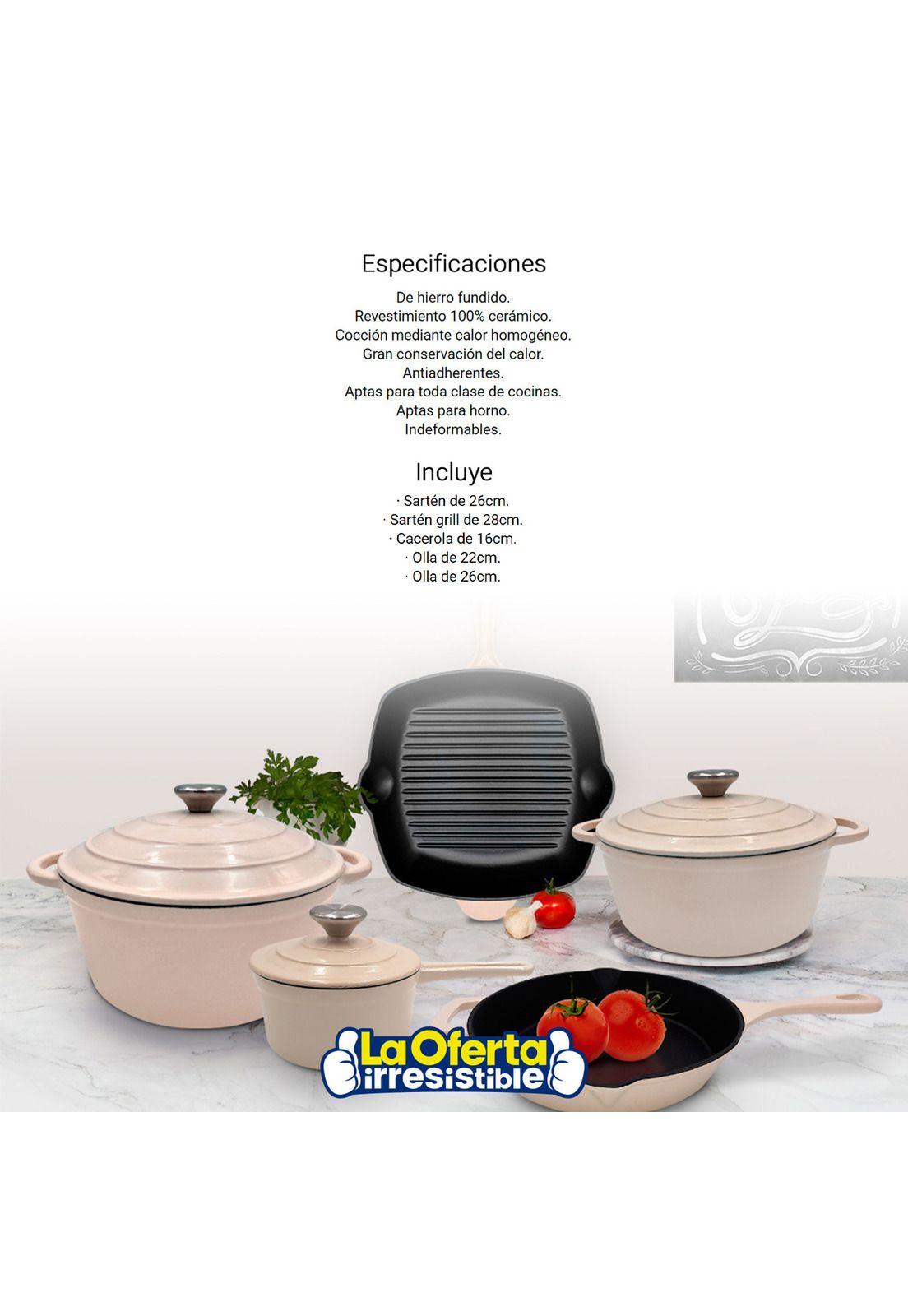 Batería de Cocina Hierro Fundido Antiadherente 5 Piezas Keep-2
