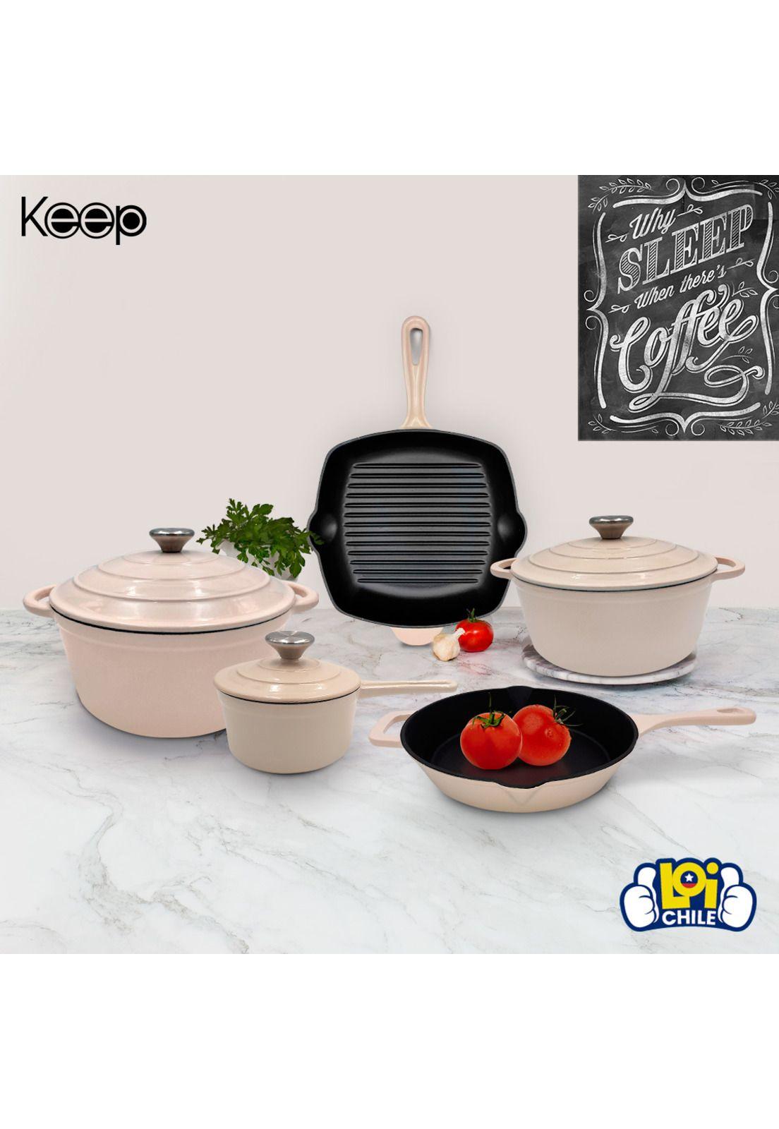 Batería de Cocina Hierro Fundido Antiadherente 5 Piezas Keep-3