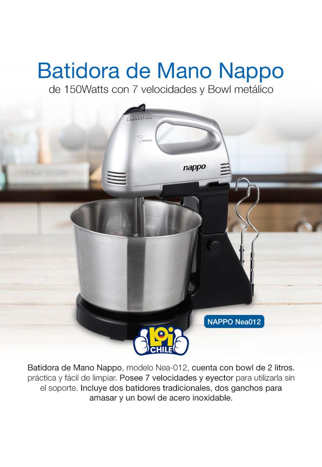 Batidora Manual Nappo 7 Velocidades Eyector Bowl Acero Inoxidable 2L-4