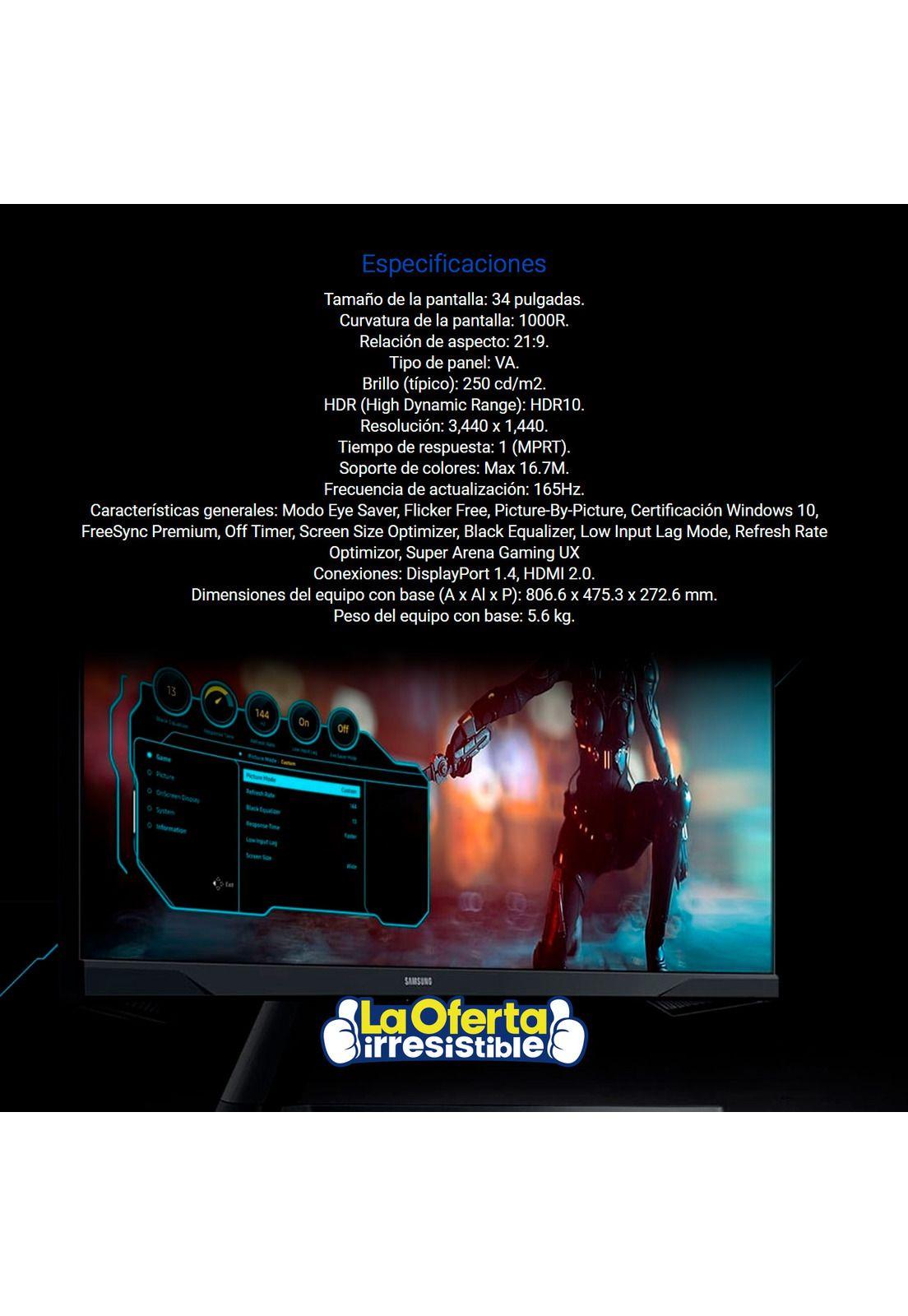 Monitor Curvo Gamer Samsung Odyssey G5 34' Ultra Wqhd 165HZ 1ms-5