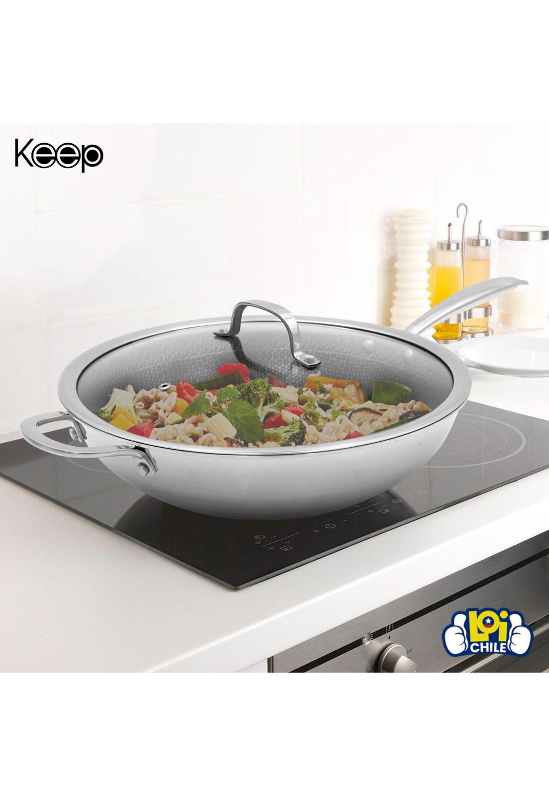 Wok Antiadherente con Tapa Keep Acero Inox Cocina 32cm-3