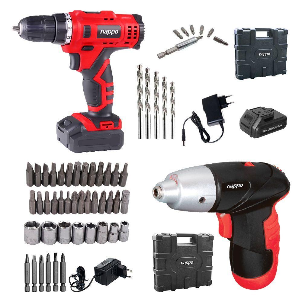 Kit Taladro y Destornillador Nappo Inalámbricos Recargables-0