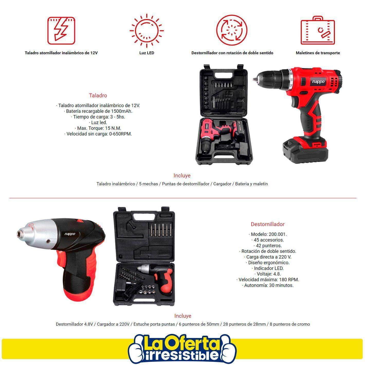 Kit Taladro y Destornillador Nappo Inalámbricos Recargables-2