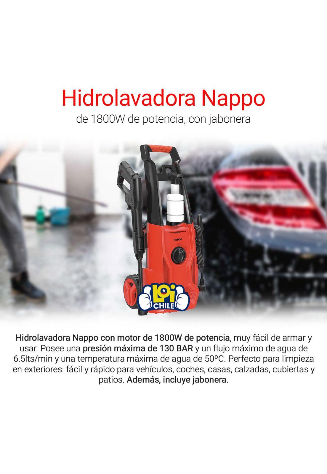Hidrolavadora NAPPO 1800W Jabonera 5mts Manguera-1