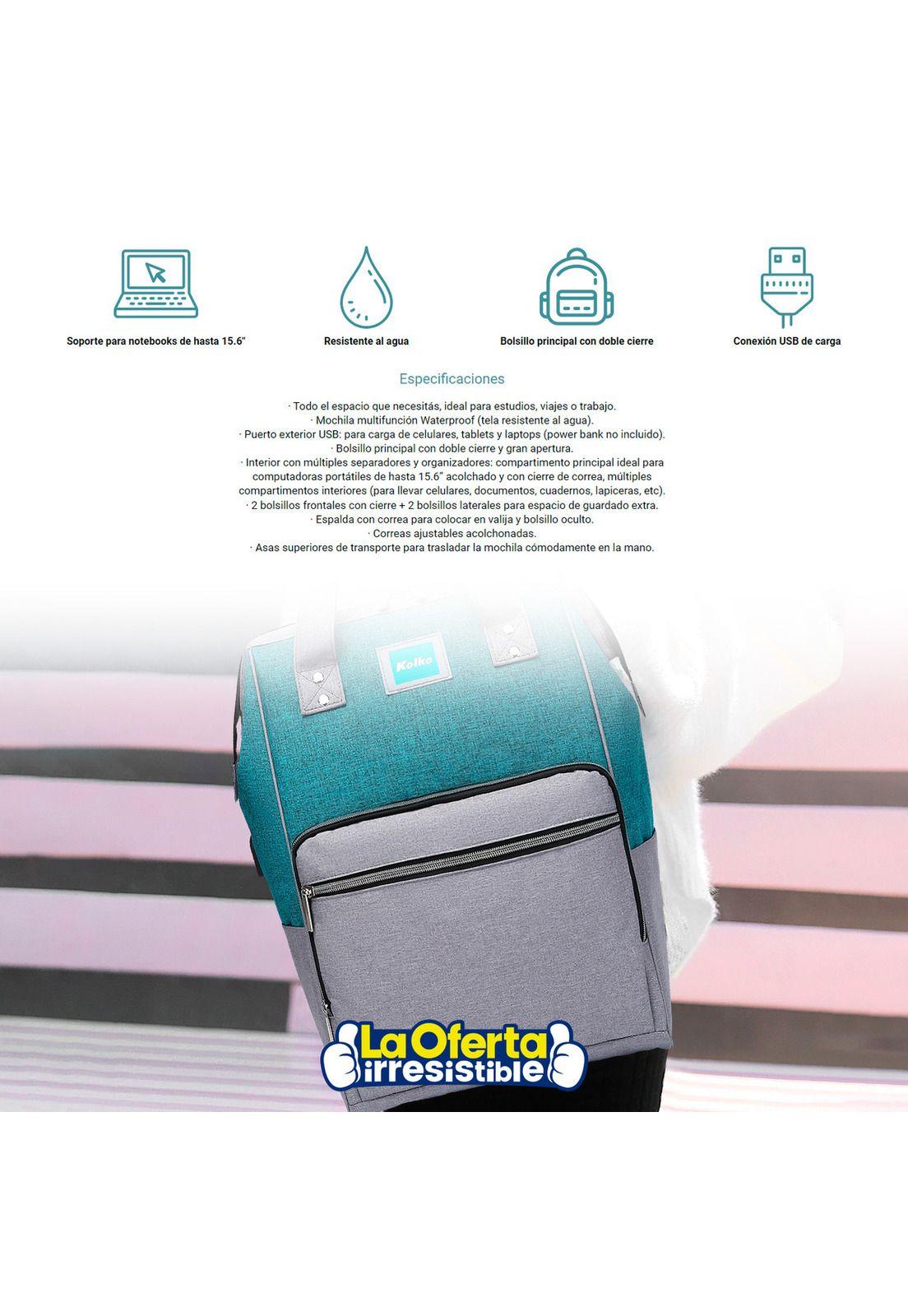 Mochila para Notebook Kolke Impermeable con Puerto USB-2