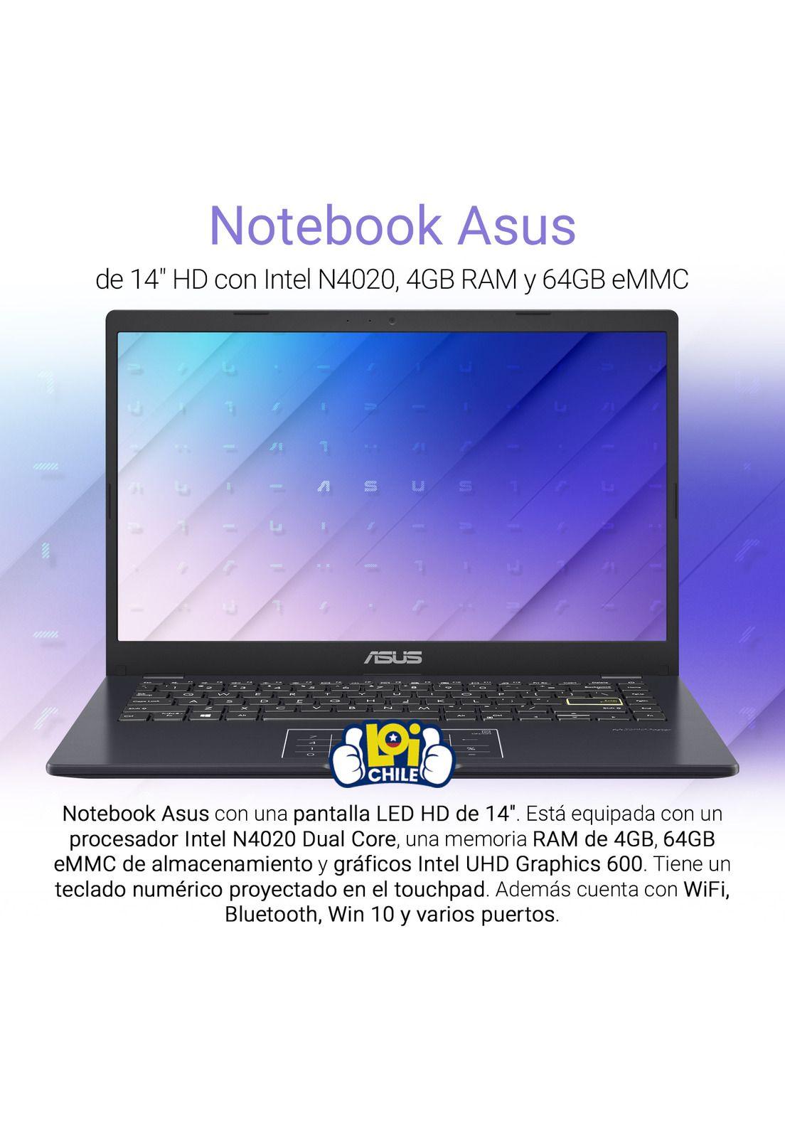 Notebook Asus HD Intel Celeron N4020 4gb 64gb 14'-1
