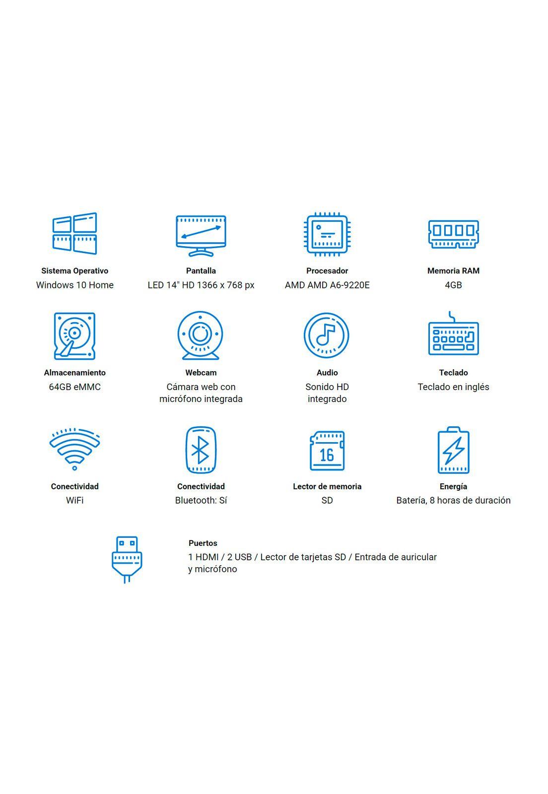 Notebook Lenovo AMD A6 4GB 64GB W10 14'-2