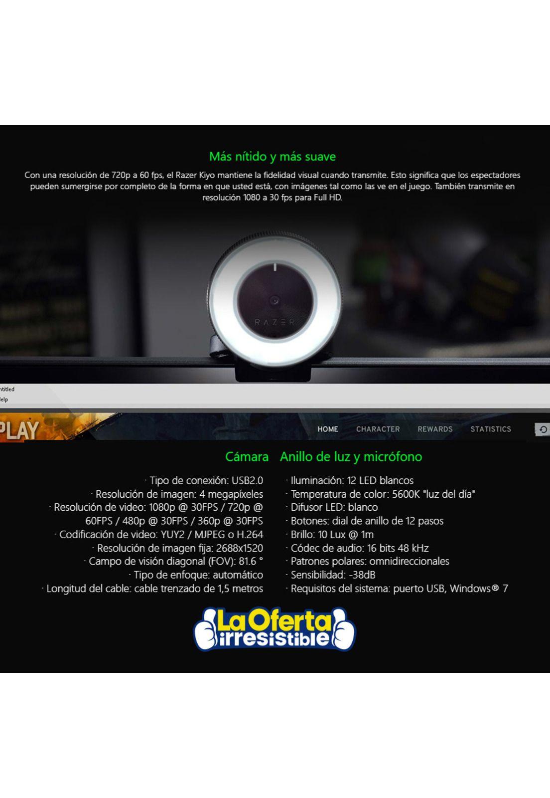 Cámara Web Streaming Gamer Razer Kiyo USB 4MP-3