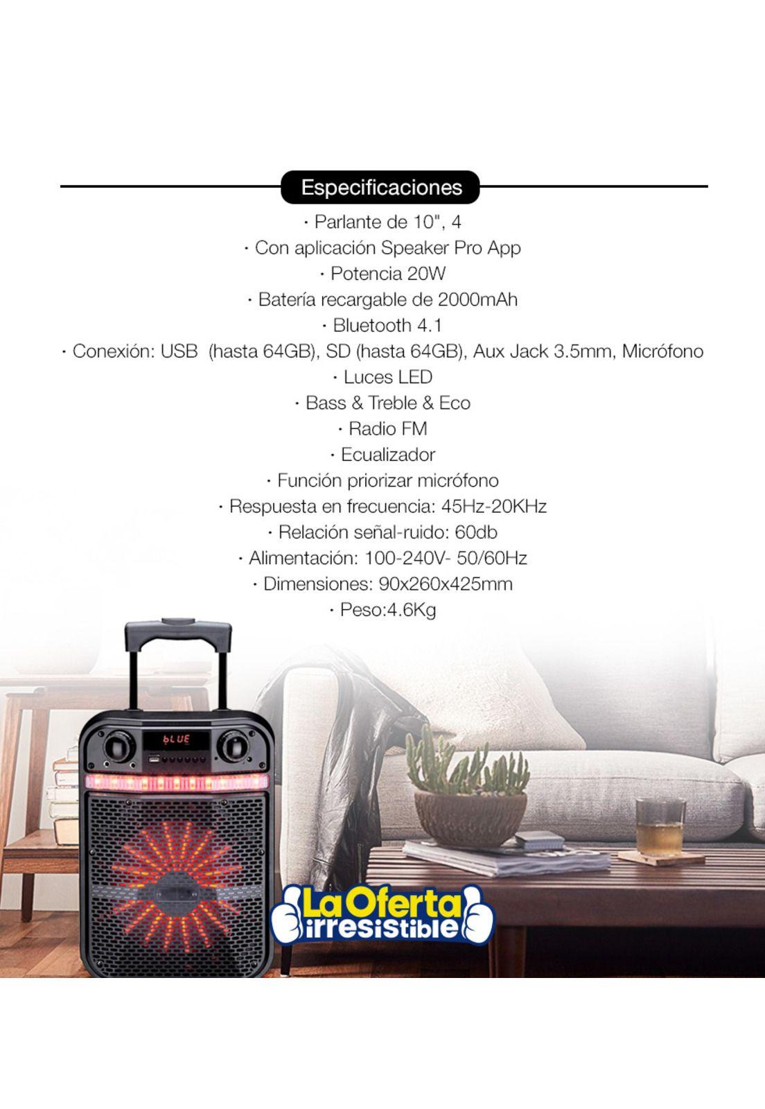 Parlante Bluetooth JVC Recargable Led Radio FM USB-3