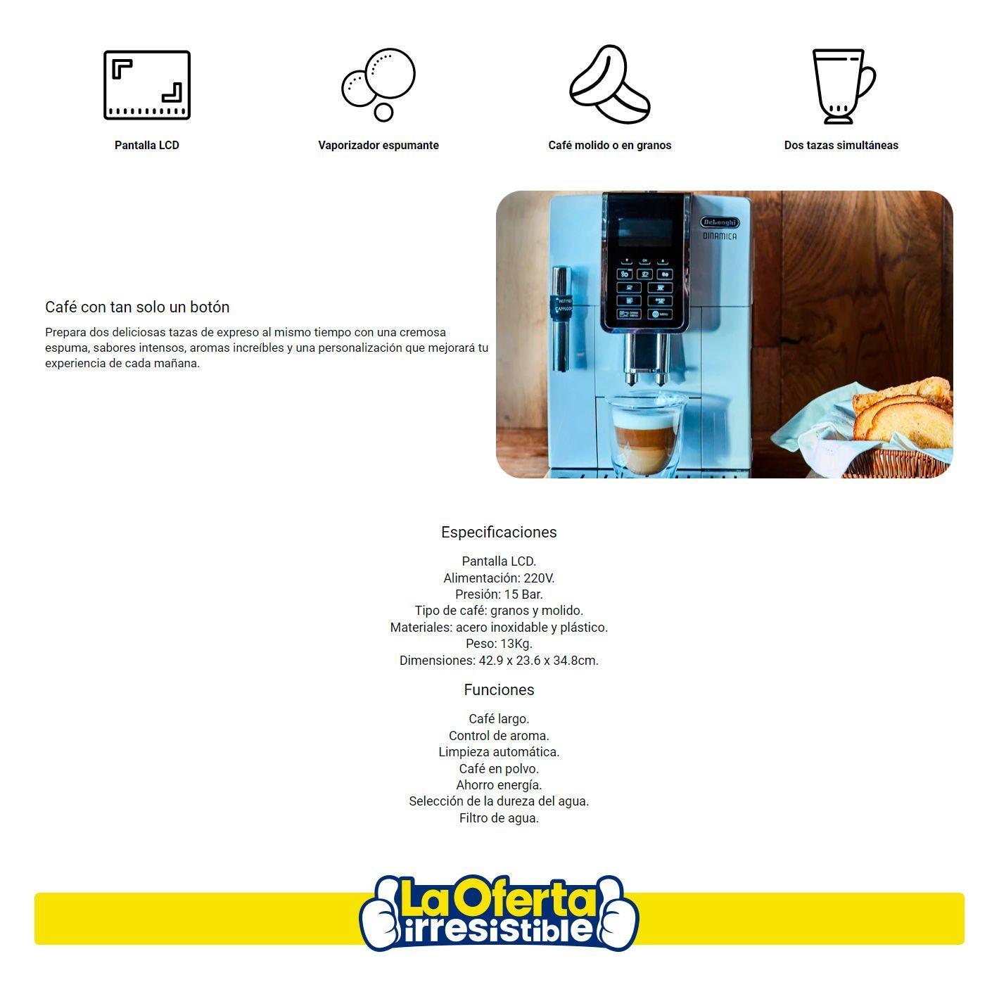 Cafetera Automática DeLonghi Dinámica 35w con Pantalla LCD  -2