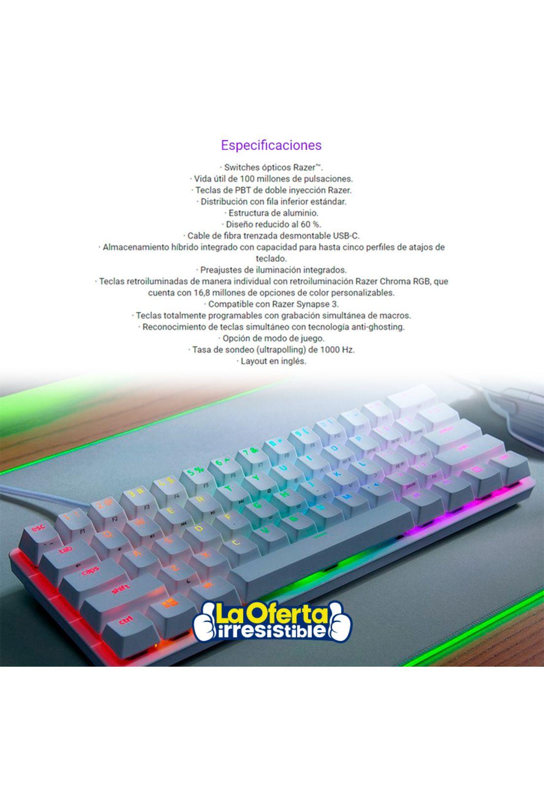 Teclado Razer Huntsman Mini Purple Switch Mercury-5