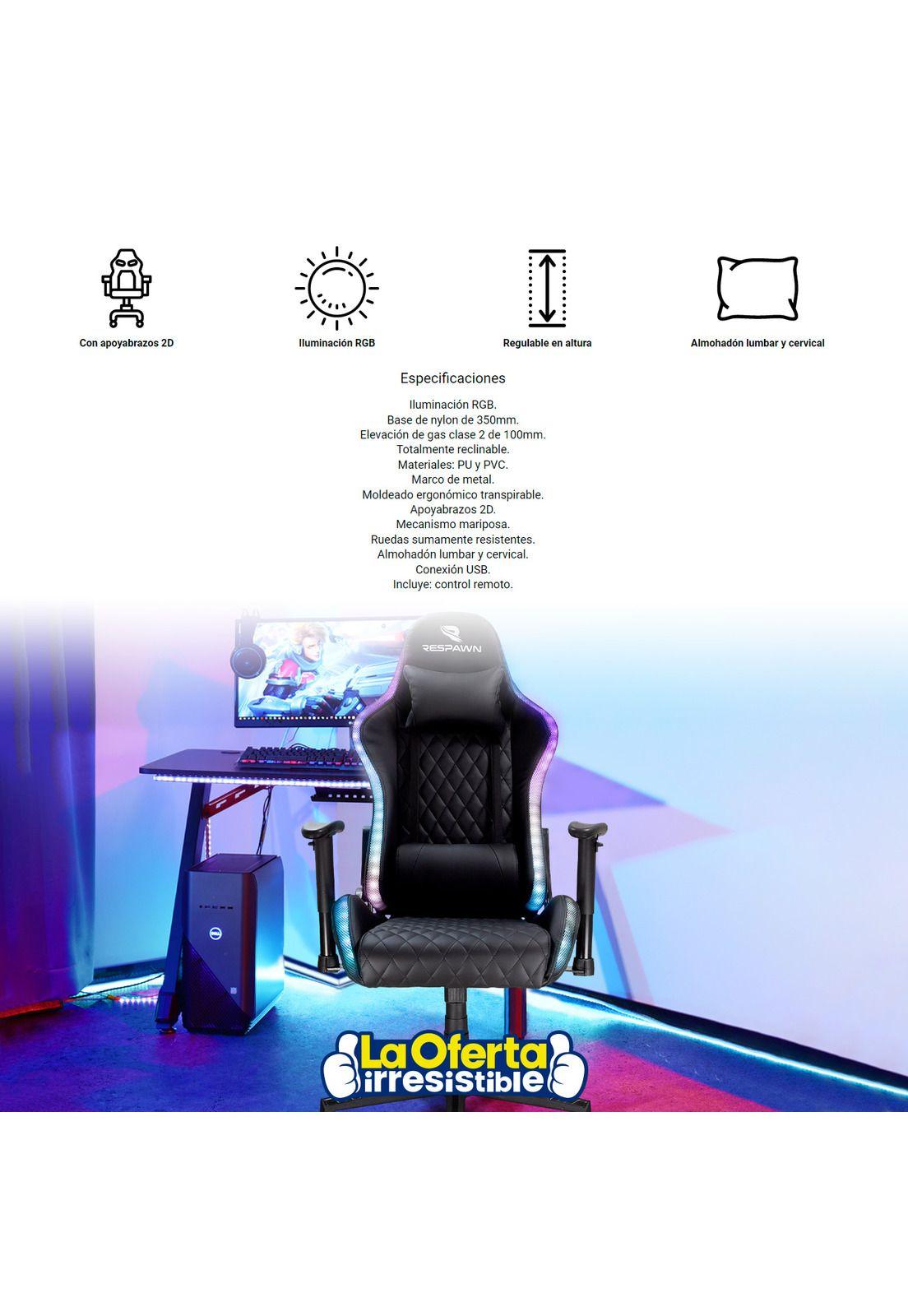 Silla Gamer Respawn 800 Pro RGB Negra Ergonómica Reclinable-2