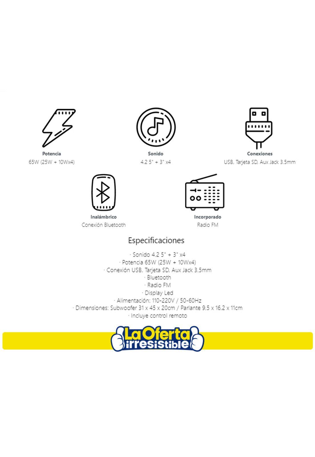 Home Theater JVC Teatro en Casa Sonido 4,2 65w Bluetooth USB Radio FM-2