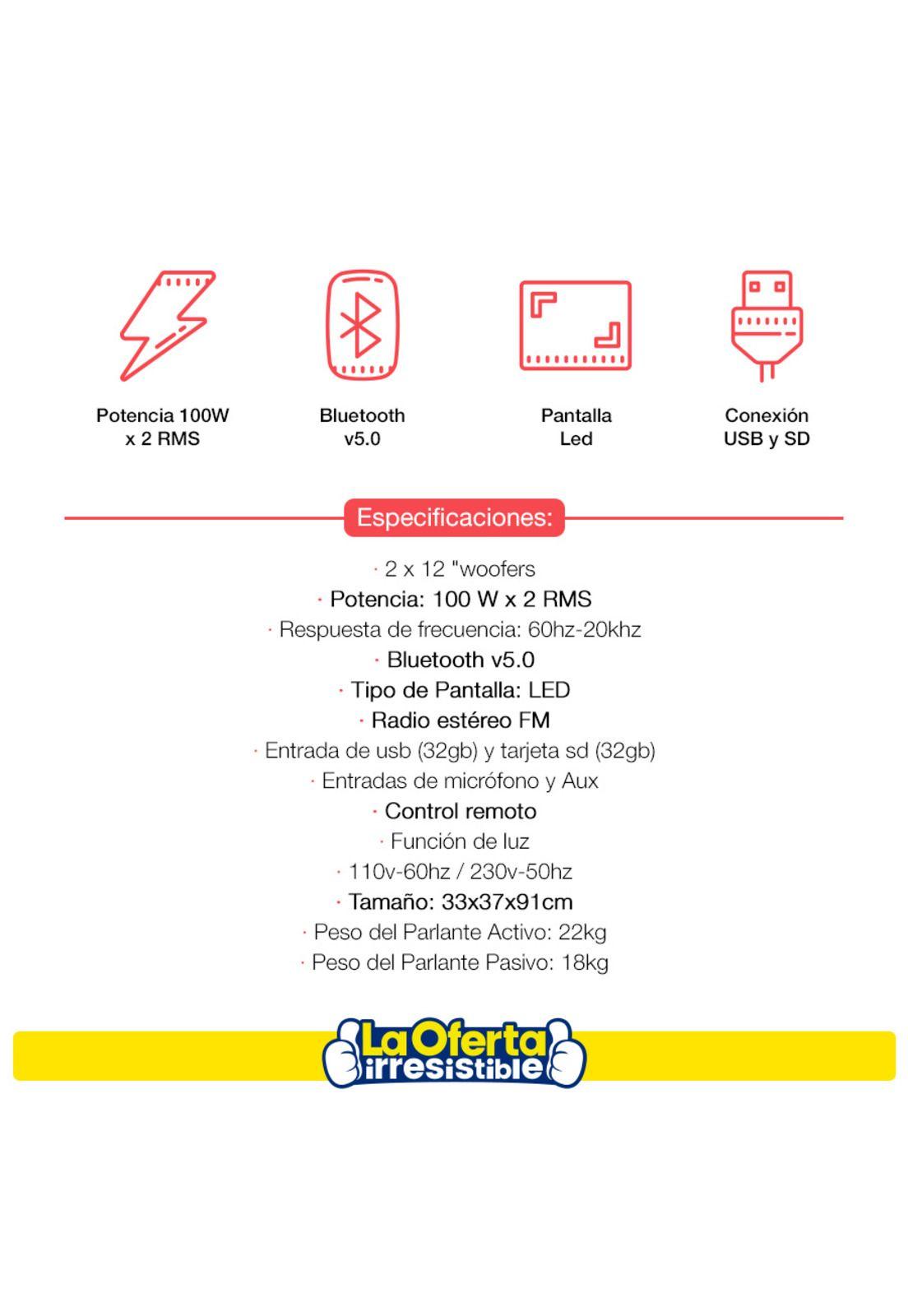 Parlante JVC 200W Bluetooth Radio FM LED-2
