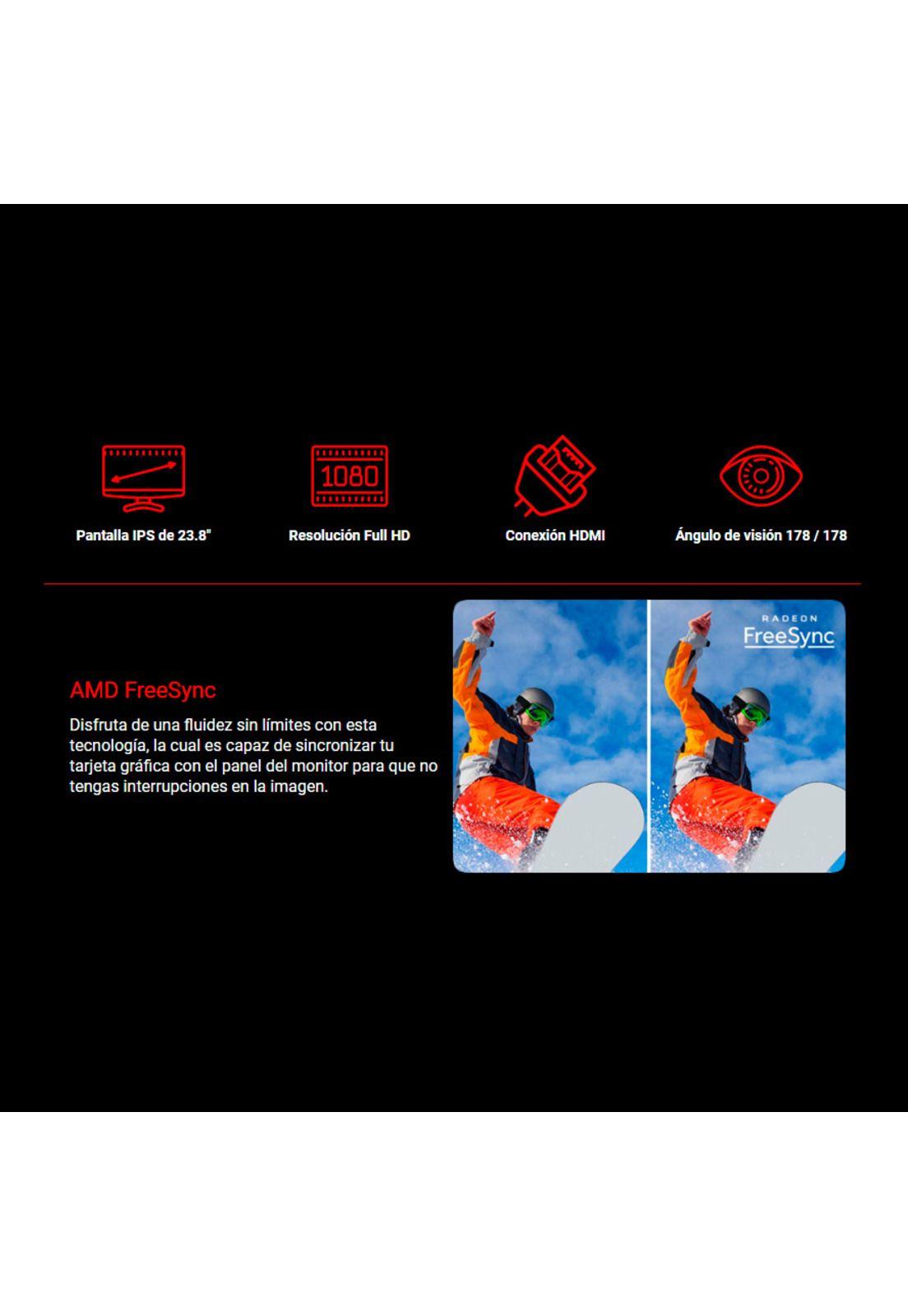 Monitor Gamer Acer CB242Y 23.8", Full HD, IPS con 75 hz y FreeSync-2