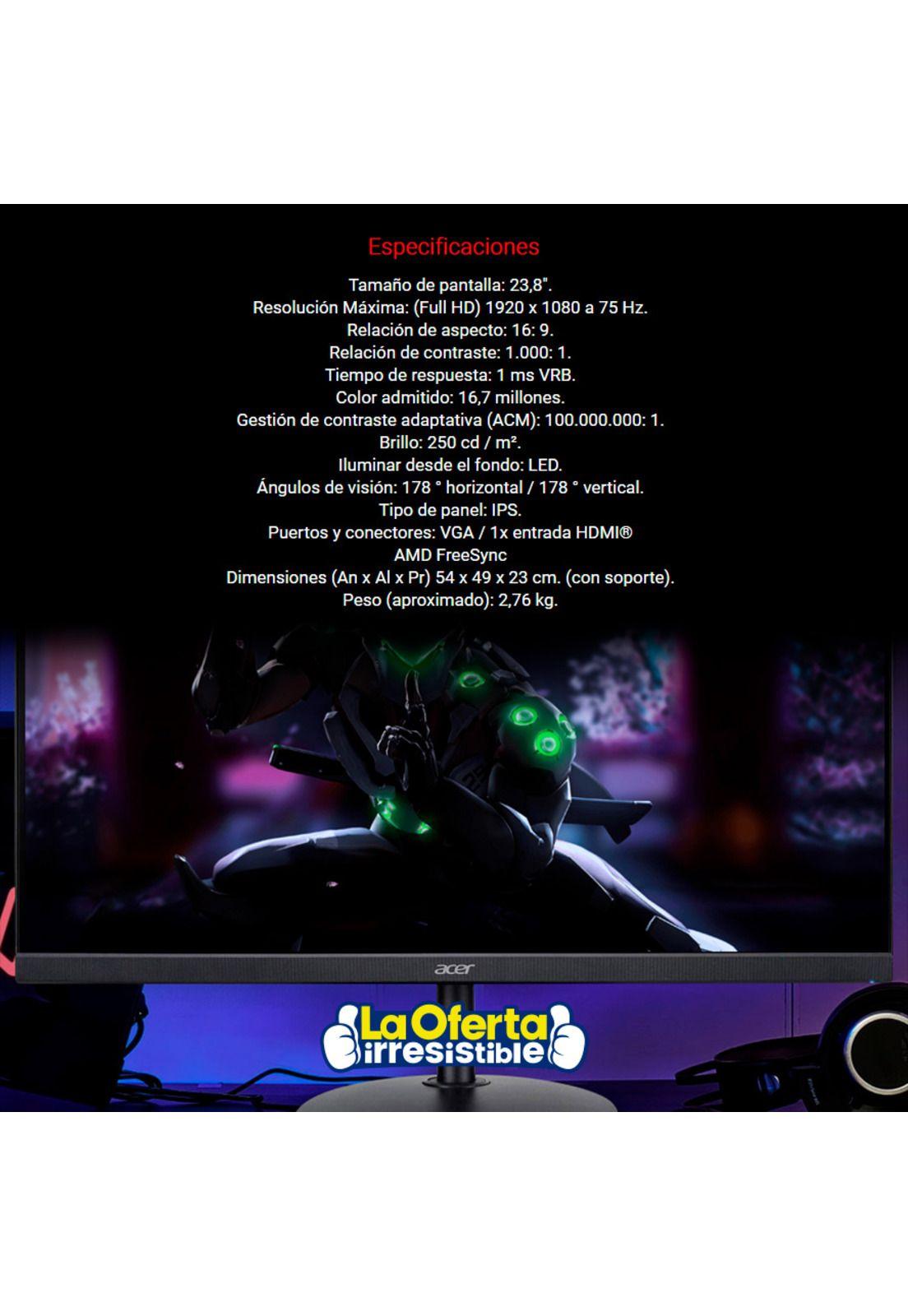 Monitor Gamer Acer CB242Y 23.8", Full HD, IPS con 75 hz y FreeSync-4