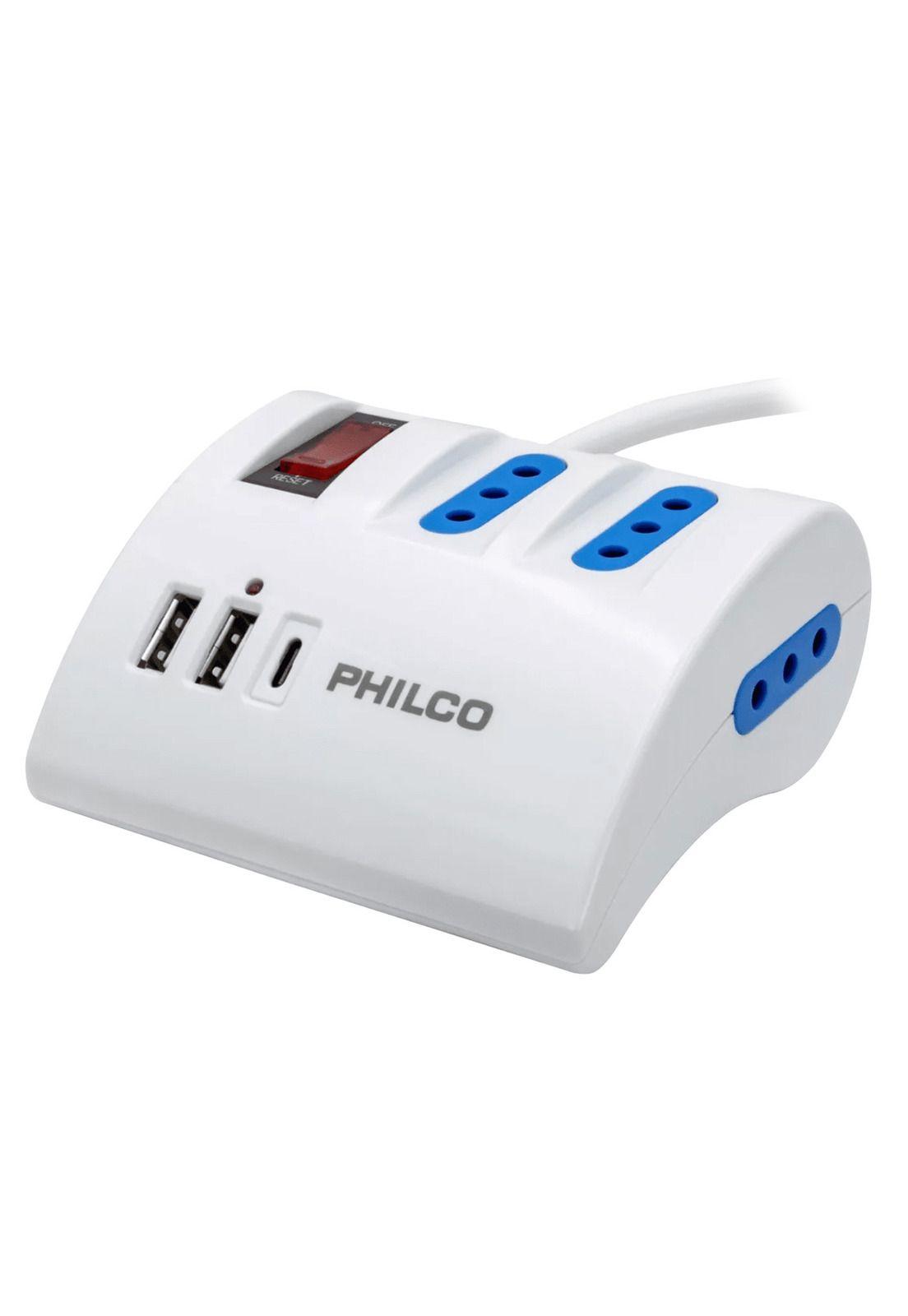 Alargador Escritorio Philco Puertos 220v y USB-C Blanco-0
