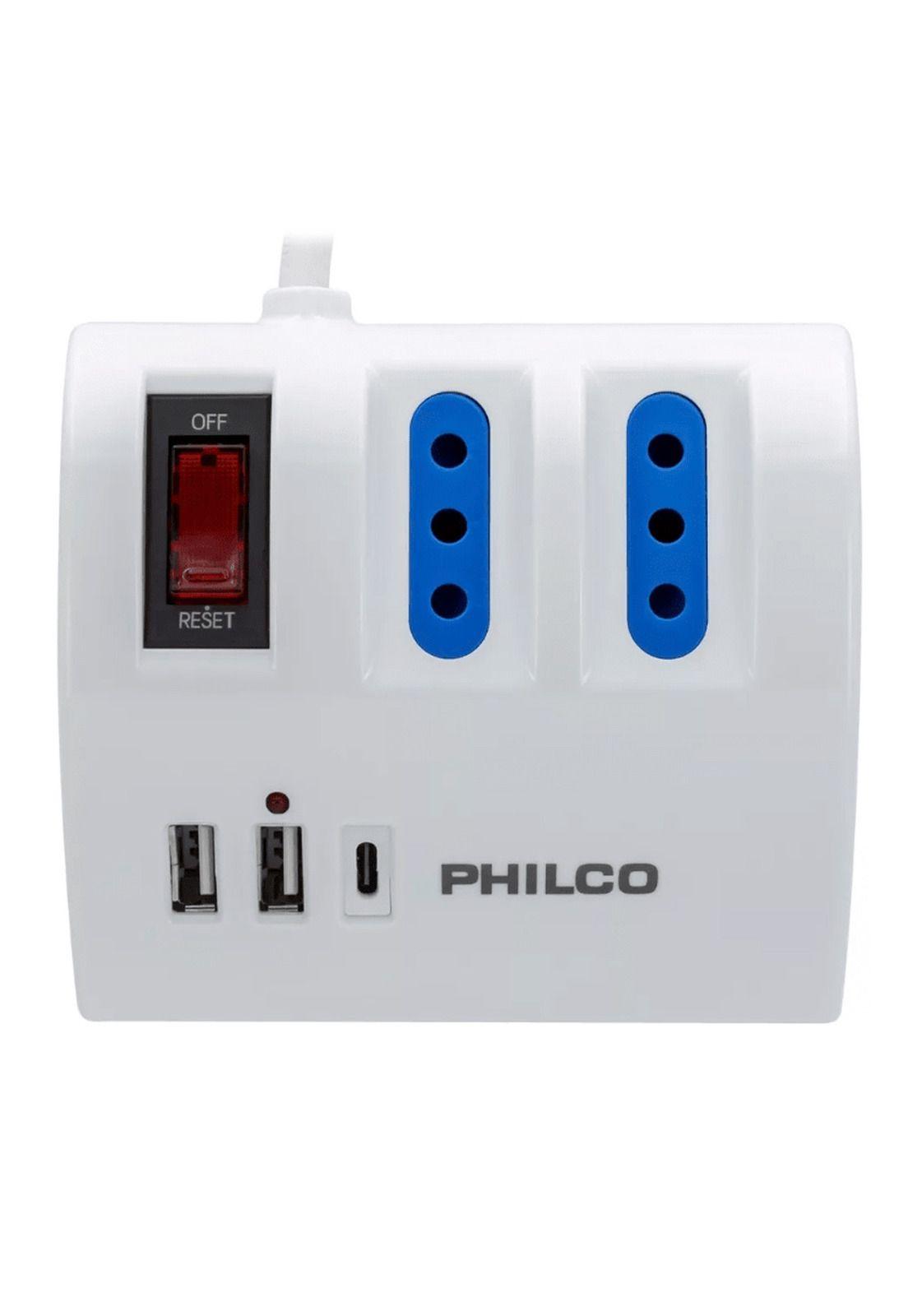 Alargador Escritorio Philco Puertos 220v y USB-C Blanco-2