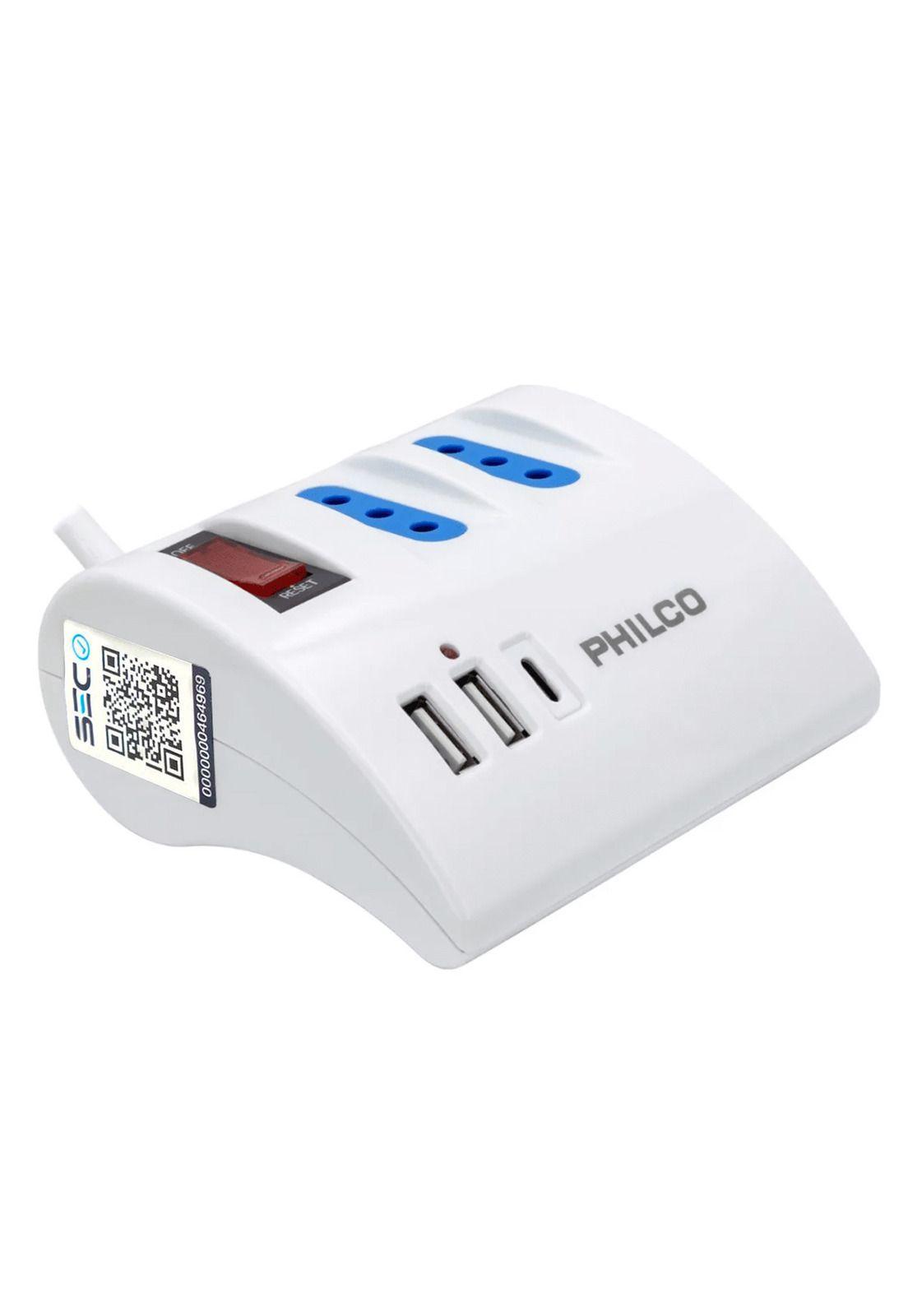 Alargador Escritorio Philco Puertos 220v y USB-C Blanco-3