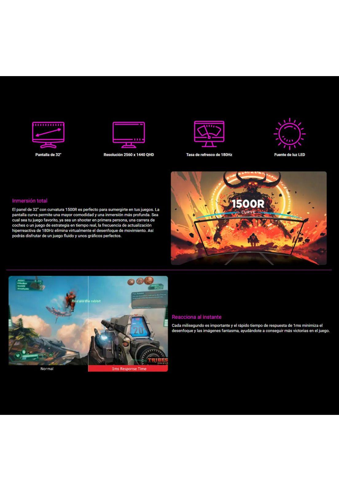 Monitor Gamer Curvo Viewsonic 32" Freesync QHD 2K 180Hz 1ms-2