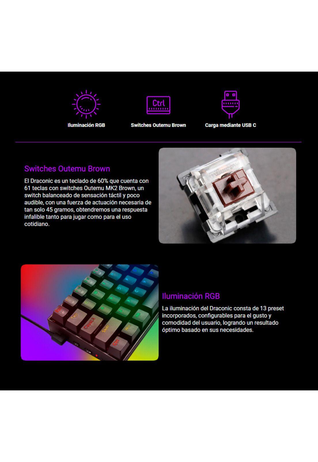 Teclado Gamer Mecanico Inalambrico Redragon Draconic K530 RGB-2