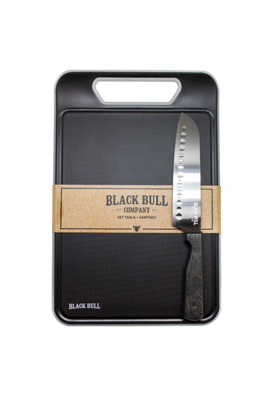 Set Tabla Cuchillo Santoku de 7" BlackBull Madera Acero Inox-0