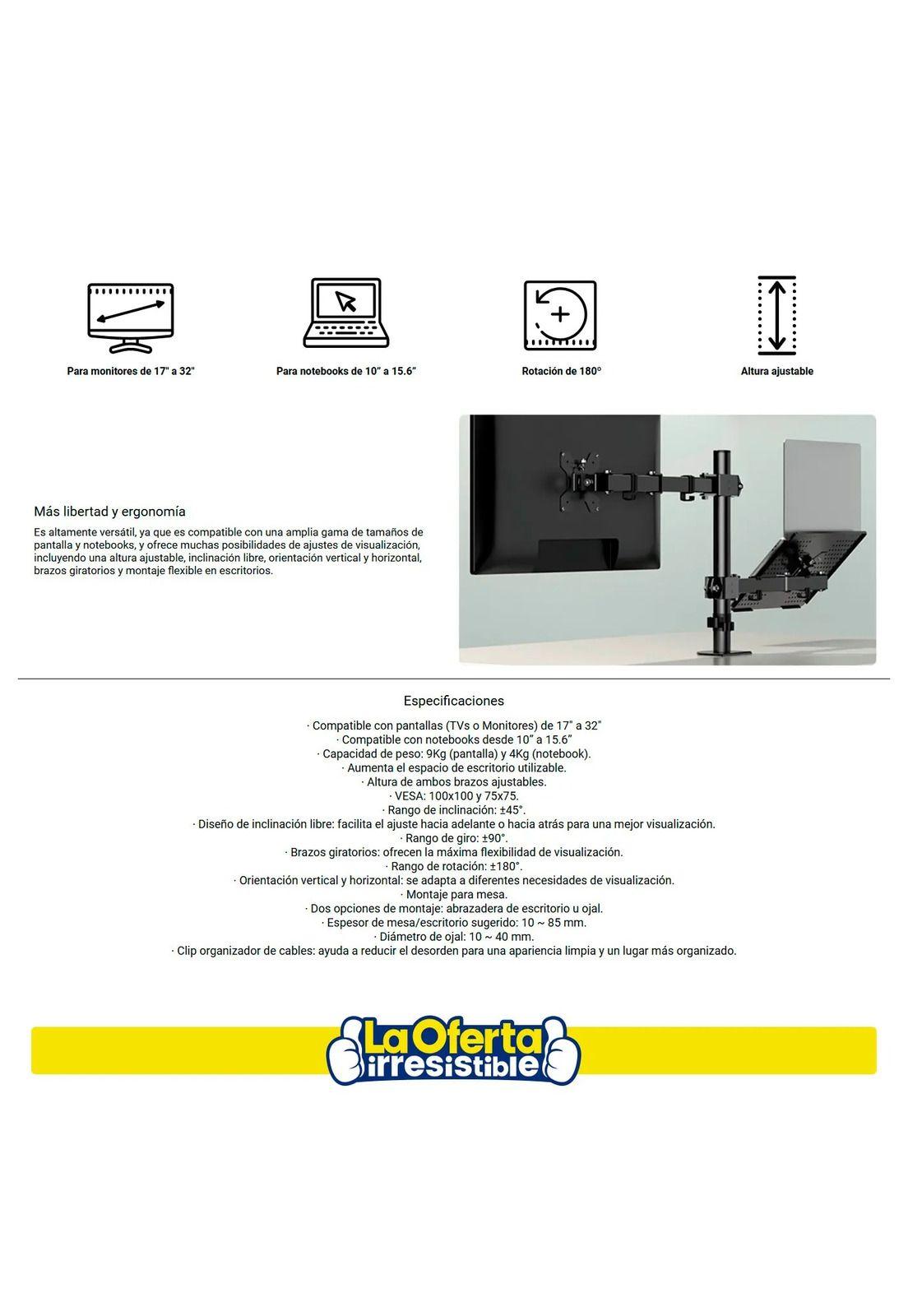 Soporte Monitor Notebook Kolke Brazo Articulado-2