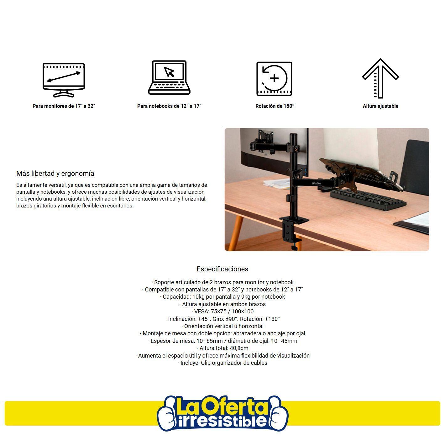 Soporte Monitor Notebook Kolke Brazo Articulado-2