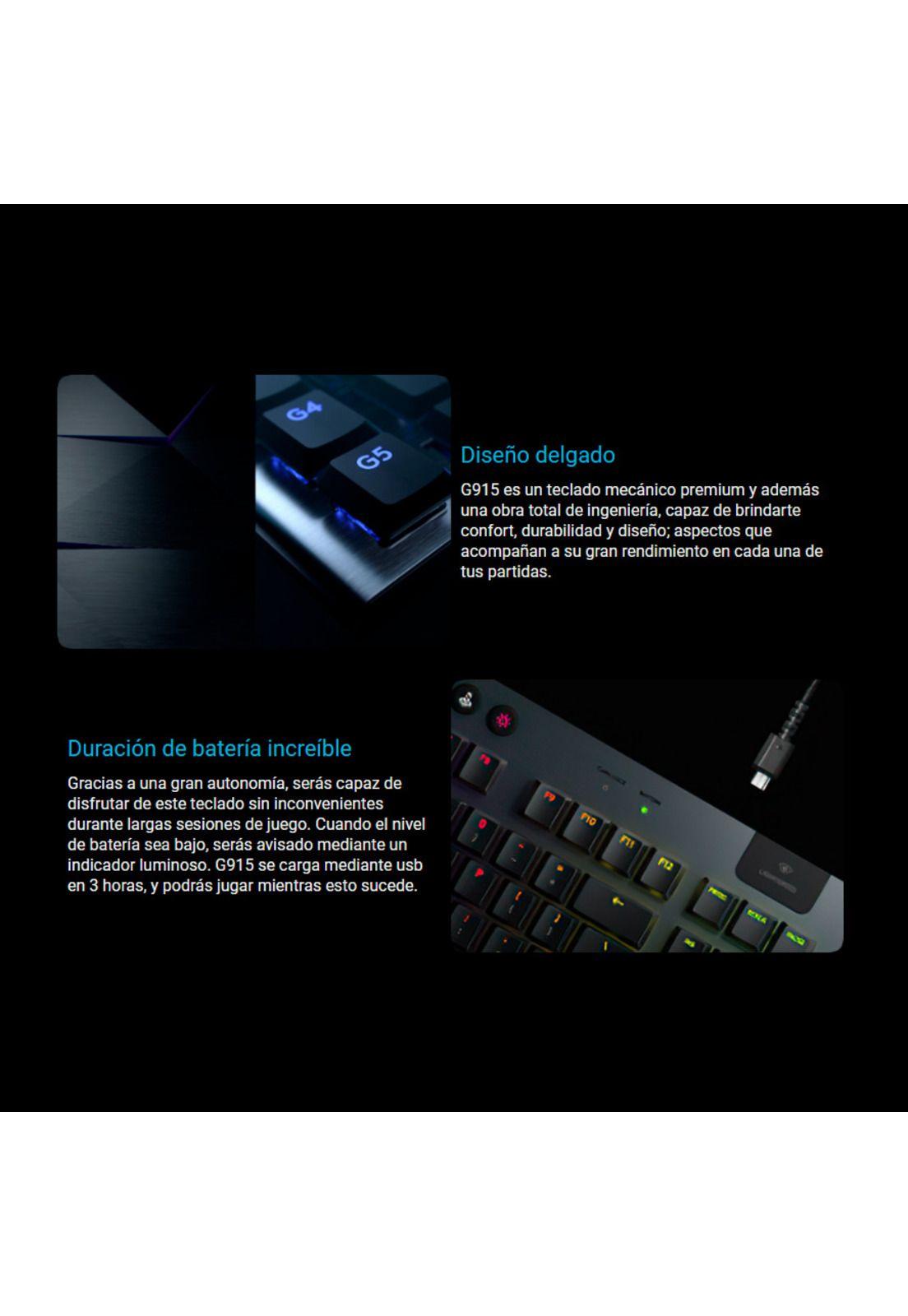 Teclado Gamer Mecanico Inalambrico Logitech G915 Lightspeed RGB-3