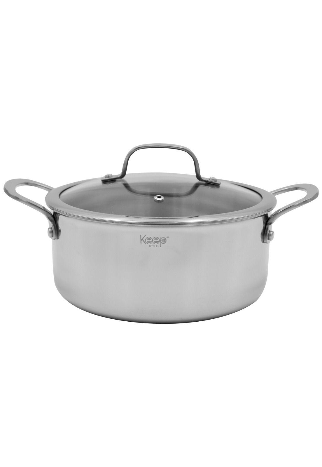 Olla Antiadherente con Tapa Keep Acero Inox Cocina 22cm-0